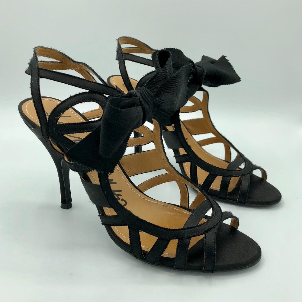 Lanvin Bow Strappy Satin Stiletto 90 Sandals Black